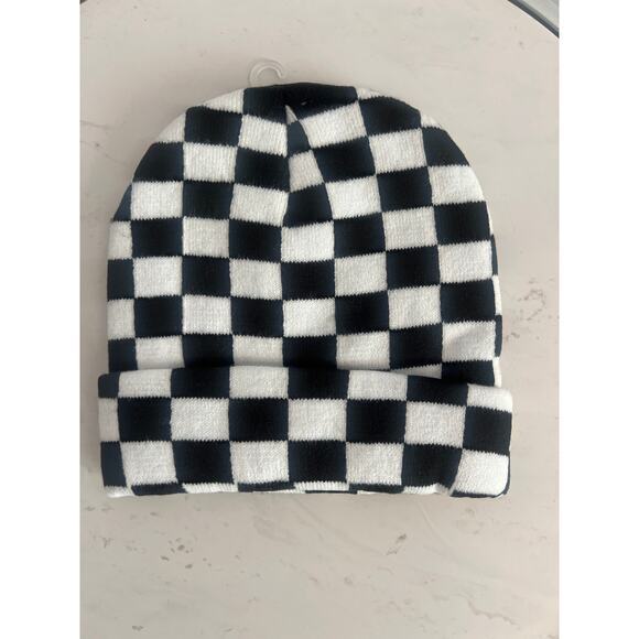 Britt's Knits Kid's Check Mate Beanie Stretchy Knit Hat in Black. & White - Picture 5 of 8